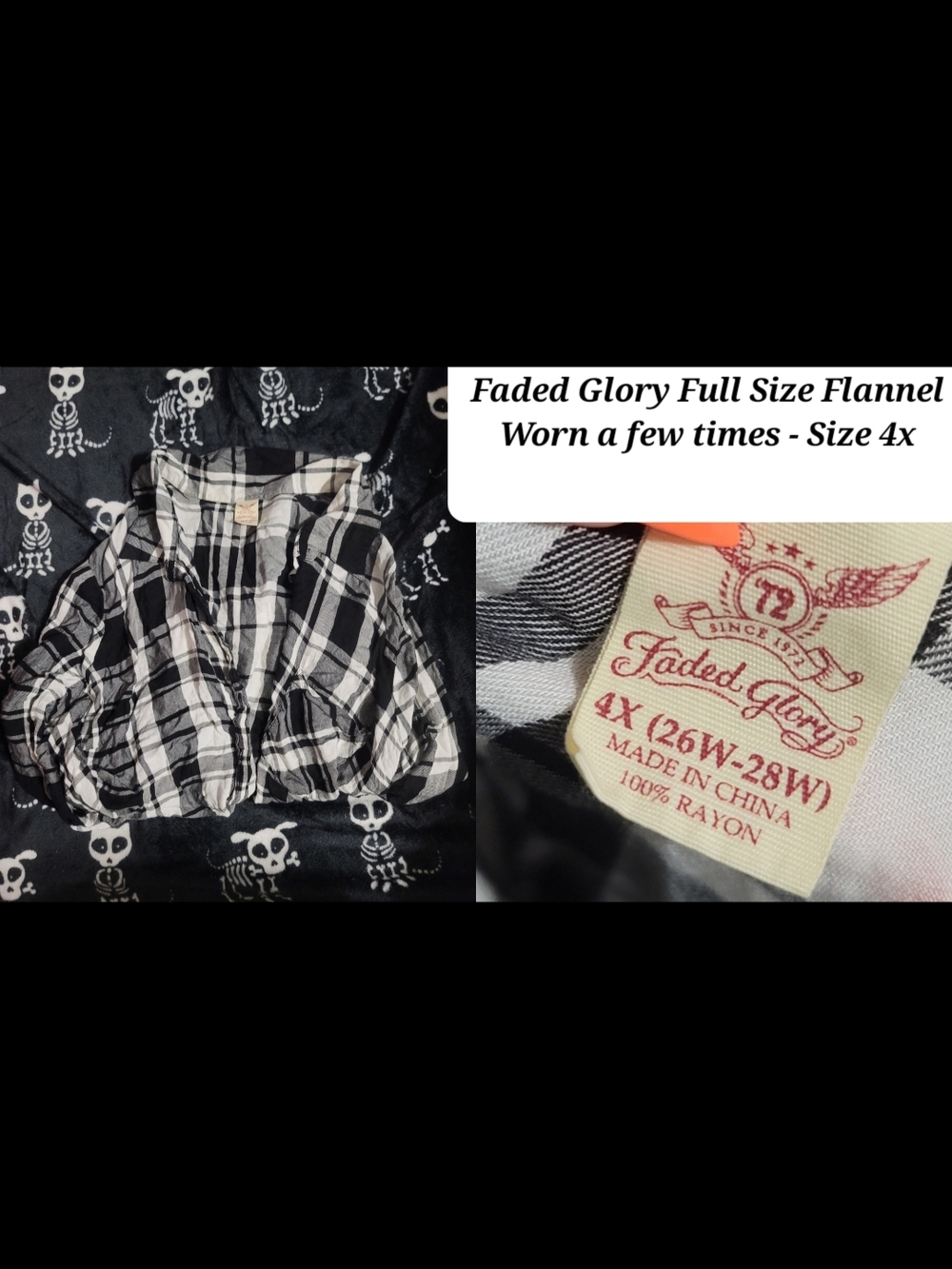 Faded Glory Black and White Plaid Button-Up Shirt
